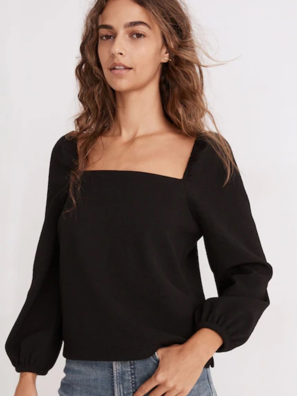 Madewell Crepe Square-Neck Puff-Sleeve Top . Size S. Style AI514
